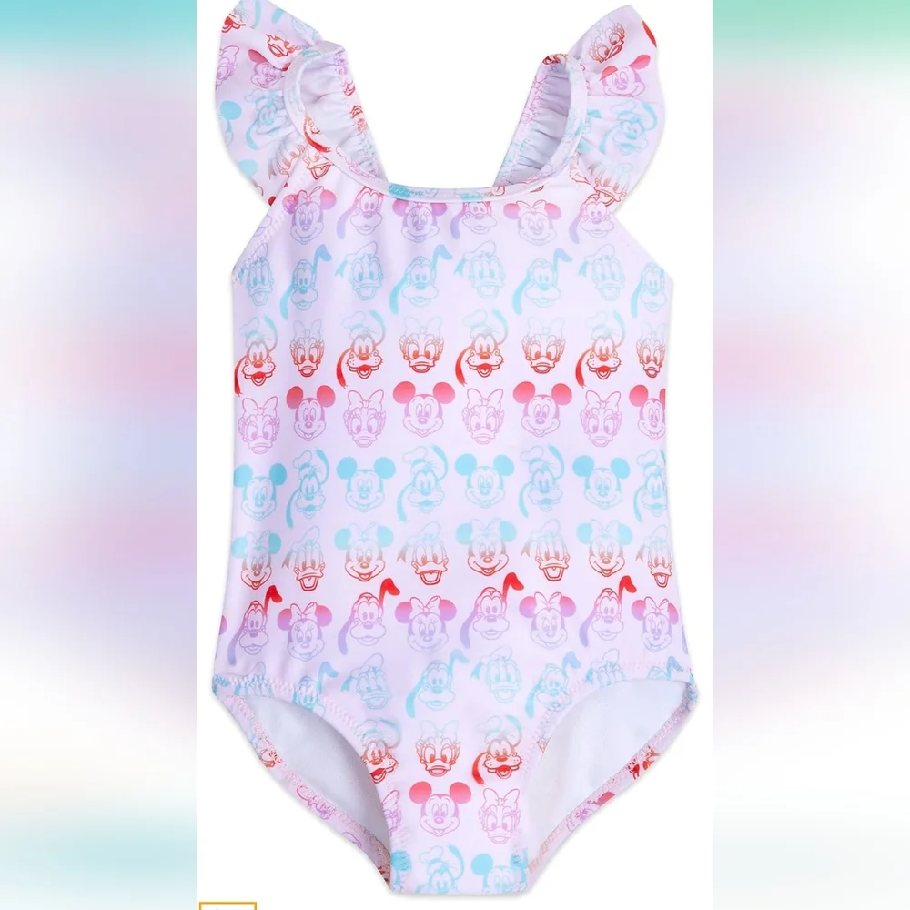 DISNEY BABY Mickey & Friends Swimsuit w Ruffled Straps 0-3M